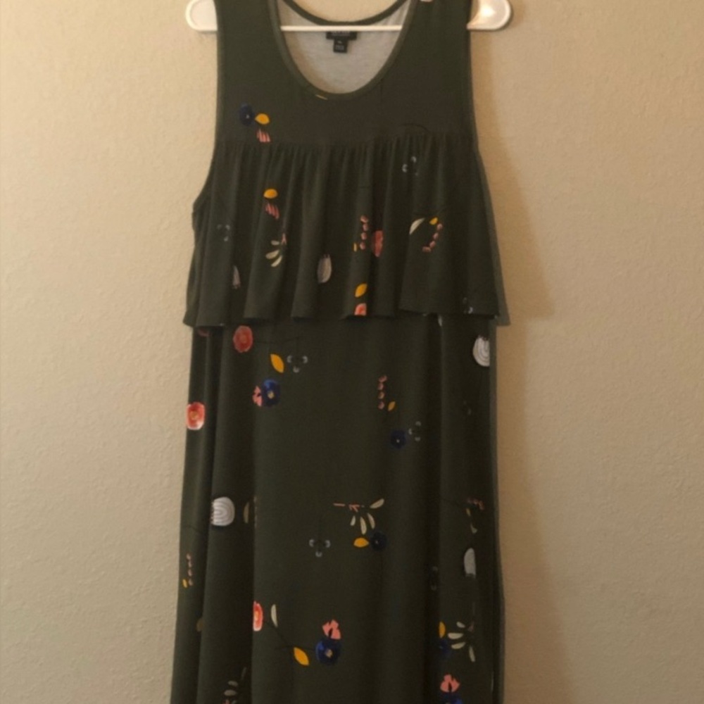 Olive Green Layered Floral Maxi Dress
